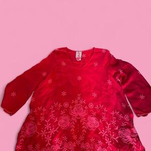 Johnny Was Crimson Floral Embroidered Long Sleeve Top